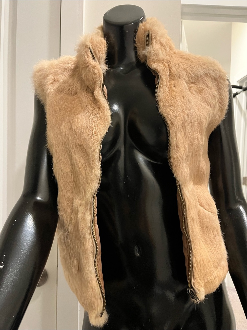 Rabbit Fur Vest in Light Camel Size Small